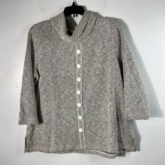 Multiples Sweaters - Multiples Womens Black White Marled Cowl Neck 3/4 Sleeve Sweater Top PL
